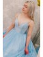 Long Blue Sparkle Tulle Prom Dresses Formal Evening Gowns 901079