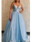 Long Blue Sparkle Tulle Prom Dresses Formal Evening Gowns 901079