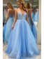 Long Blue Sparkle Tulle Prom Dresses Formal Evening Gowns 901079