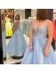 Long Blue Sparkle Tulle Prom Dresses Formal Evening Gowns 901079