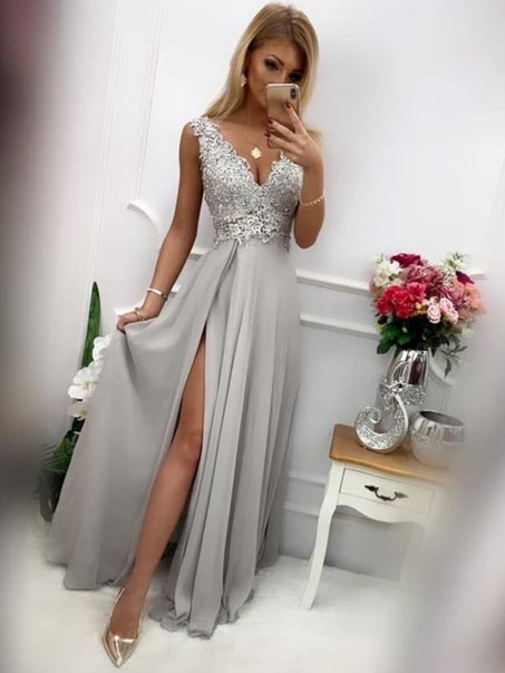 Lace and Chiffon Long Prom Dresses Formal Evening Gowns 901088