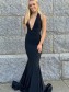 Mermaid Deep V Neck Halter Long Prom Dresses Formal Evening Gowns 901089