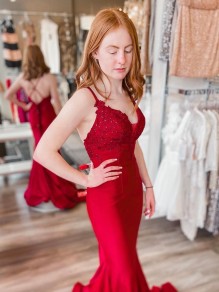 Mermaid Long Red Lace Prom Dresses Formal Evening Gowns 901090 Mermaid Long Red Lace Prom Dresses Formal Evening Gowns 901090