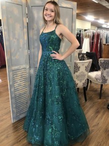 A-Line Sparkle Lace Long Prom Dresses Formal Evening Gowns 901094 A-Line Sparkle Lace Long Prom Dresses Formal Evening Gowns 901094