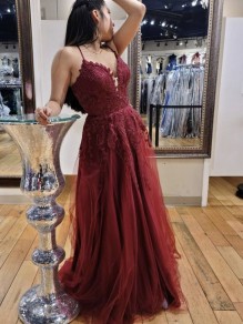 A-Line Lace and Tulle Long Prom Dresses Formal Evening Gowns 901096 A-Line Lace and Tulle Long Prom Dresses Formal Evening Gowns 901096