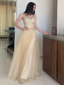 A-Line Lace and Tulle Long Prom Dresses Formal Evening Gowns 901099 A-Line Lace and Tulle Long Prom Dresses Formal Evening Gowns 901099