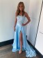 Long Blue Lace Prom Dresses Formal Evening Gowns 901100