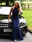 Elegant Long Blue Lace Mermaid Prom Dresses Formal Evening Gowns 901101