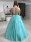 A-Line Long Blue Beaded Prom Dresses Formal Evening Gowns 901103