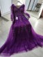A-Line Long Purple Lace Long Sleeves Prom Dresses Formal Evening Gowns 901105