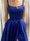 Long Blue Satin Prom Dresses Formal Evening Gowns 901108