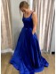 Long Blue Satin Prom Dresses Formal Evening Gowns 901108