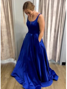 Long Blue Satin Prom Dresses Formal Evening Gowns 901108 Long Blue Satin Prom Dresses Formal Evening Gowns 901108