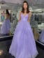 A-Line Sparkle Tulle Lavender Long Prom Dresses Formal Evening Gowns 901113