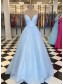 A-Line Sparkle Tulle Lavender Long Prom Dresses Formal Evening Gowns 901113