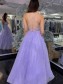 A-Line Sparkle Tulle Lavender Long Prom Dresses Formal Evening Gowns 901113