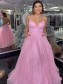A-Line Sparkle Tulle Lavender Long Prom Dresses Formal Evening Gowns 901113
