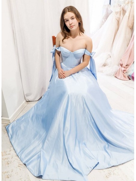 A-Line Off the Shoulder Long Prom Dresses Formal Evening Gowns 901118