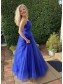 A-Line Long Blue Prom Dresses Formal Evening Gowns 901119