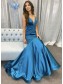 Mermaid Long Blue V Neck Prom Dresses Formal Evening Gowns 901123