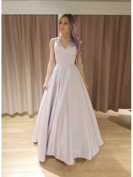Long Satin V Neck Prom Dresses Formal Evening Gowns 901126