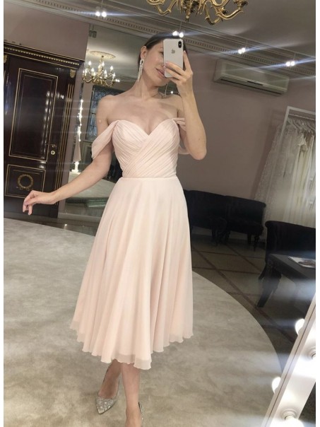 A-Line Tea Length Chiffon Long Prom Dresses Formal Evening Gowns 901129