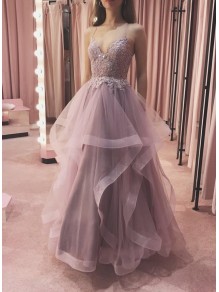 A-Line Beaded Lace and Tulle Long Prom Dresses Formal Evening Gowns 901132 A-Line Beaded Lace and Tulle Long Prom Dresses Formal Evening Gowns 901132