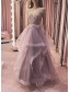 A-Line Beaded Lace and Tulle Long Prom Dresses Formal Evening Gowns 901132