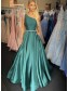 A-Line One Shoulder Long Prom Dresses Formal Evening Gowns 901135