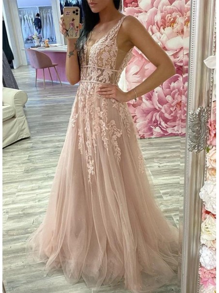 A-Line Lace and Tulle Prom Dress Formal Evening Gowns 901138