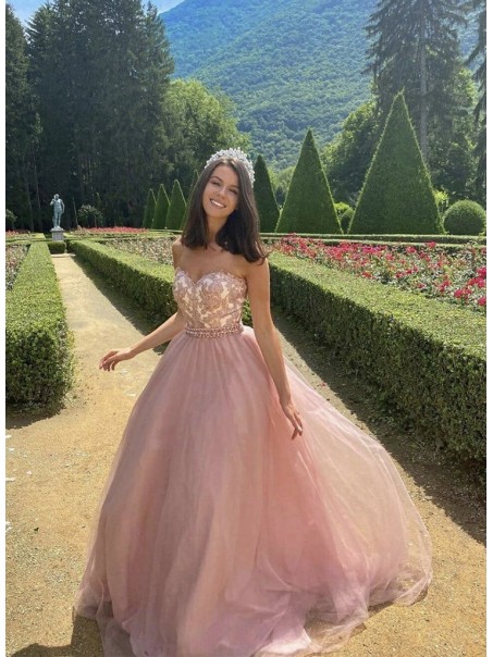 A-Line Beaded Lace and Tulle Prom Dress Formal Evening Gowns 901139