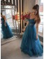 A-Line Long Blue Spaghetti Straps Prom Dress Formal Evening Gowns 901140