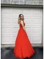 A-Line Long Red Lace and Tulle Beaded Prom Dress Formal Evening Gowns 901143