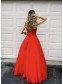 A-Line Long Red Lace and Tulle Beaded Prom Dress Formal Evening Gowns 901143
