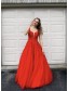 A-Line Long Red Lace and Tulle Beaded Prom Dress Formal Evening Gowns 901143