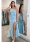 Long Blue Sheath One Shoulder Lace Prom Dress Formal Evening Gowns 901154
