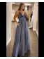 A-Line Long Blue Lace Sparkle Prom Dress Formal Evening Gowns 901157