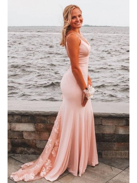 Long Pink Mermaid Lace Prom Dress Formal Evening Gowns 901158