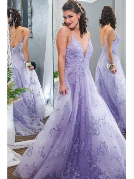 A-Line Lavender Long Prom Dress Formal Evening Gowns 901160