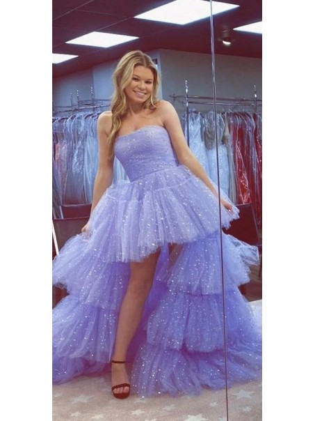 High Low Strapless Sparkle Tulle Prom Dress Formal Evening Gowns 901163