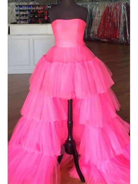 High Low Strapless Tulle Prom Dress Formal Evening Gowns 901164