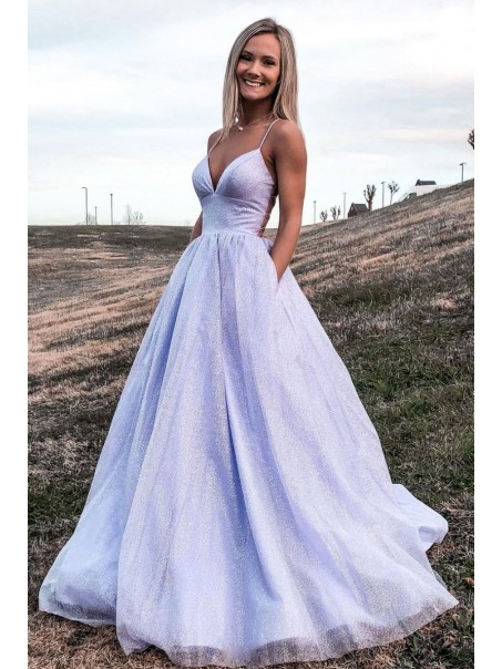 A-Line Sparkle Spaghetti Straps Prom Dress Formal Evening Gowns 901168