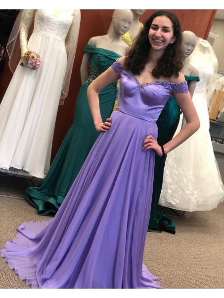 A-Line Off the Shoulder Prom Dress Formal Evening Gowns 901170