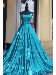 A-Line Spaghetti Straps Sequin Prom Dress Formal Evening Gowns 901171