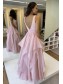 A-Line V Neck Long Pink Prom Dress Formal Evening Gowns 901172