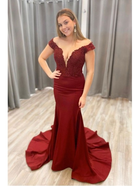 Mermaid Off-the-Shoulder Lace Prom Dress Formal Evening Gowns 901174