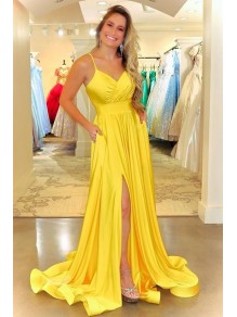 Long Yellow Spaghetti Straps Prom Dress Formal Evening Gowns 901175 Long Yellow Spaghetti Straps Prom Dress Formal Evening Gowns 901175