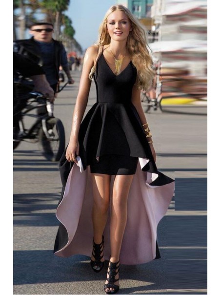 High Low V Neck Prom Dress Formal Evening Gowns 901177