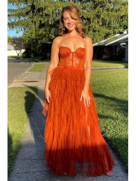 A-Line Sweetheart Lace and Tulle Prom Dresses Formal Evening Gowns 901185