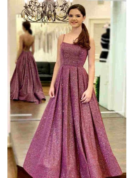 A-Line Sparkle Sequin Spaghetti Straps Prom Dress Formal Evening Gowns 901186